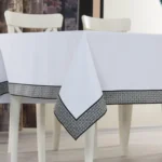 Fata de Masa Damasc Alba Colection Deluxe 160x220cm Bordura Negru - imagine 3