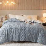 Pătură Dublă Cocolino Tip Tricot cu Blanita Sherpa Gri 200×230 cm - imagine 2