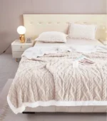 Pătura Dubla Cocolino Tip Tricot cu Blanita Sherpa Ecru 200×230 cm