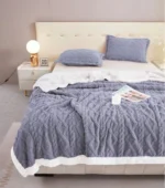 Pătură Dublă Cocolino Tip Tricot cu Blanita Sherpa Gri 200×230 cm