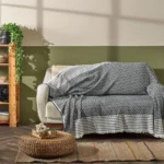 Pled Canapea Gri Fushia M170A 170×210 cm Bumbac Natural cu Ciucuri
