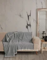 Pled Canapea Fushia M170B Gri 170×210 cm Bumbac Natural cu Ciucuri