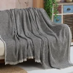 Pled Canapea Fushia M170D Gri 170×210 cm Bumbac Natural Cu Ciucuri